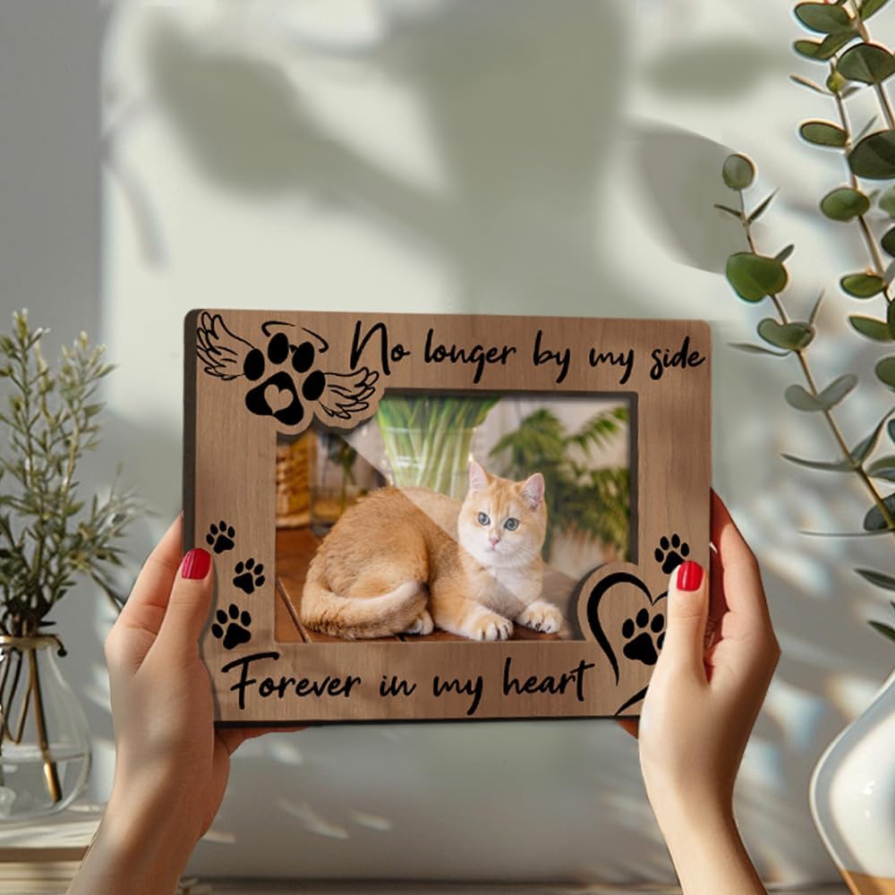 Cat Memorial Photo Frames Dog and Cat Loss Remembrance Gift Sympathy Keepsake for Pet Lovers Condolence Present for Pet Owner No Longer by my Side Forever in my Heart Picture Frames 4x6 Photo - YY005