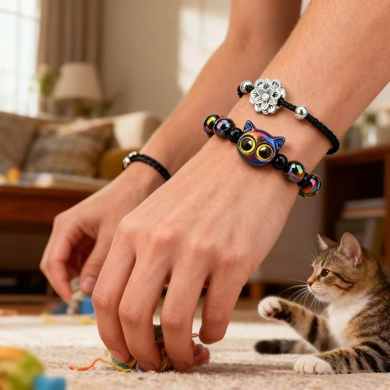 LINGYUAN 2 PCS Pet Memorial Gifts for Cats, Rainbow Bridge Bracelet for Beloved Cat Loss of Pet Remembrance Gifts