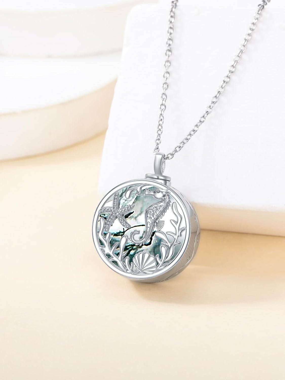 WINNICACA Urn Necklace for Ashes Sterling Silver Abalone Shell Cremation Jewelry for Ashes Jewelry Gifts for Nature Lovers Keepsake Memorial Jewelry for Women
