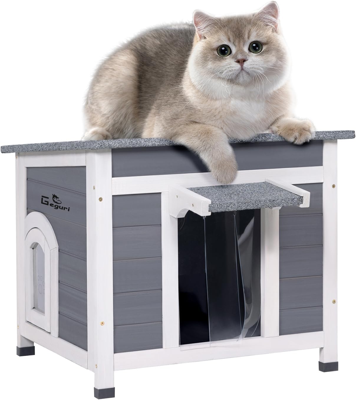 GEGURI Outdoor Cat House, Weatherproof Feral Cat Shelter for Winter