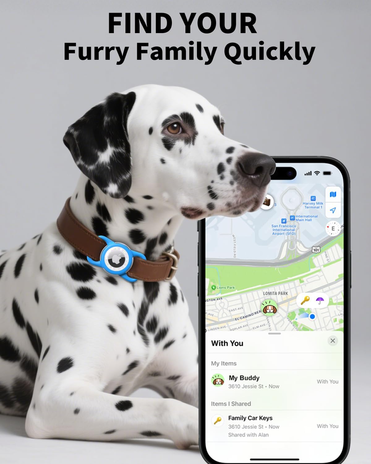 Airtag Dog Collar, Waterproof Airtag Holder for Dog Collar & Cat Collar Slicone Full Body Covered Pet Air Tag Holder (Blue, Regular)