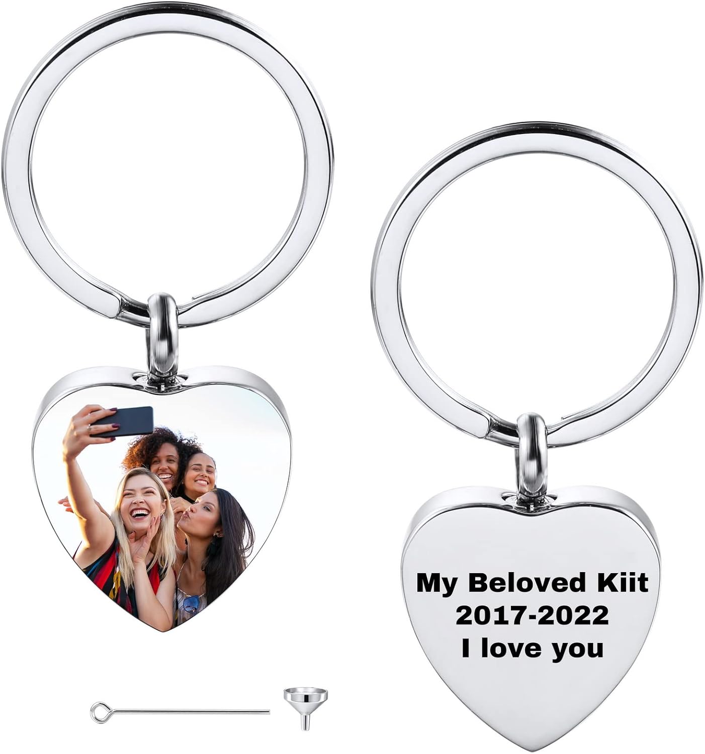 Personalized Cremation Urn Keychain for Pet Human Ashes Custom Photo/Name/Date Dog Cat Paw Print Pendant Stainless Steel Keyring Memorial Keepsake Keychain for Women Men (Style C1)