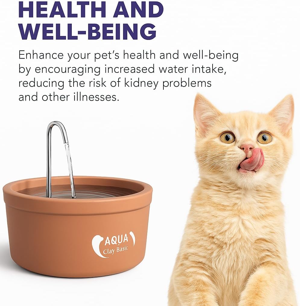 AMICUS - Aqua Clay Basic -Cat Water Fountain - Dogs&Cats&Pets&Small Animals Automatic Bowl Dispenser - Pet Drinking Waterer Bowls Indoor - Auto Kitty Watering Dish Supplies- 84.53 fl oz/ 2.5L