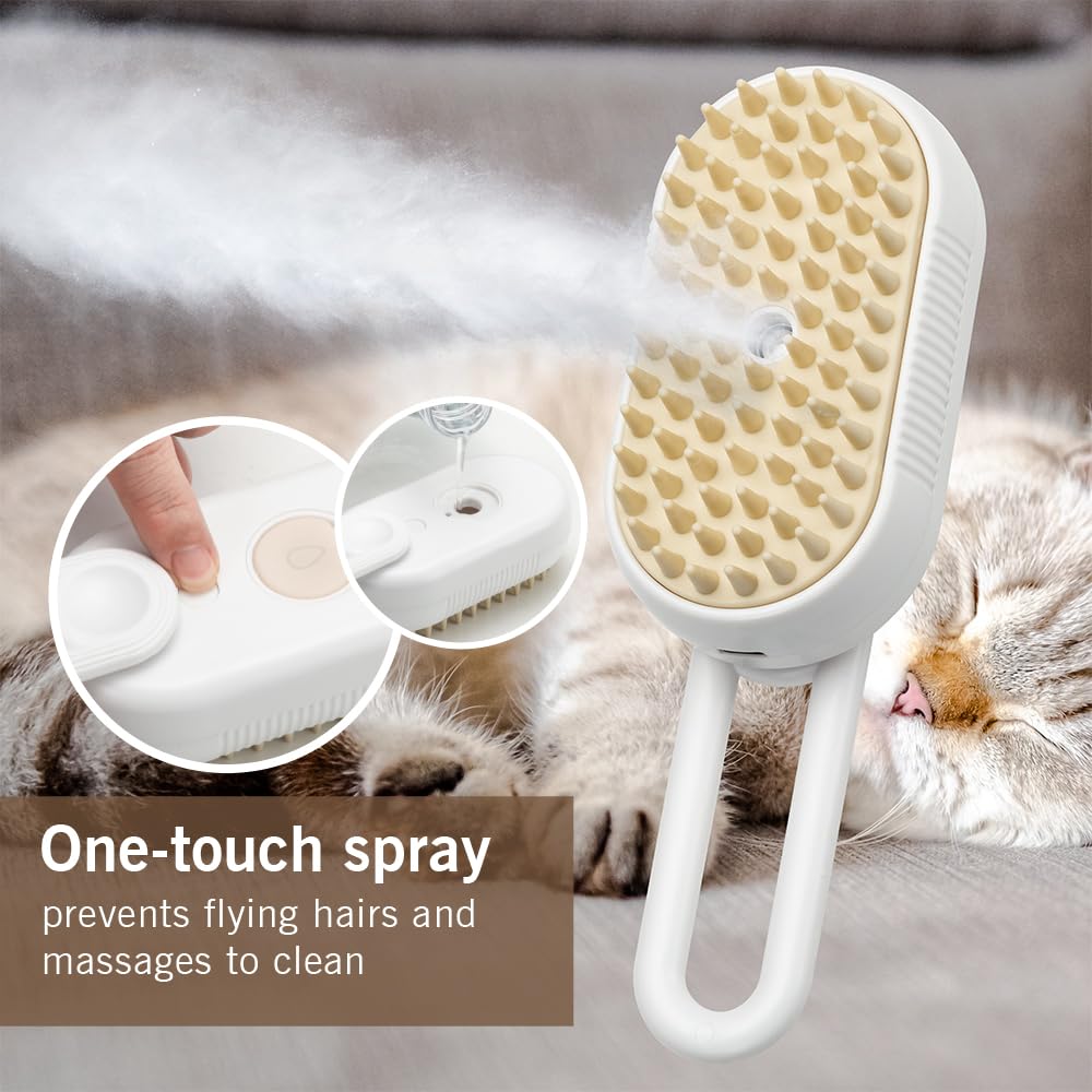 KALIMO 3-in-1 Pet Misting Brush for Cats & Dogs – Rechargeable Grooming Tool with Steam, Massage, & Shedding Hair Removal – Tangle-Free, Cordless Pet Comb for Healthy Coats