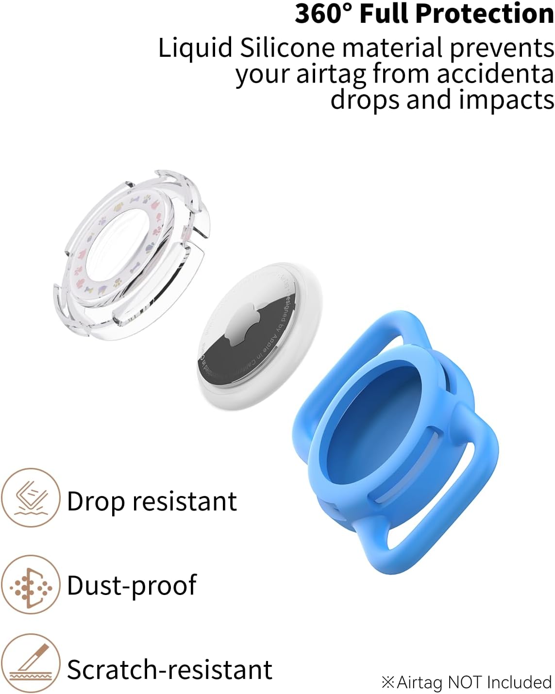 Airtag Dog Collar, Waterproof Airtag Holder for Dog Collar & Cat Collar Slicone Full Body Covered Pet Air Tag Holder (Blue, Regular)