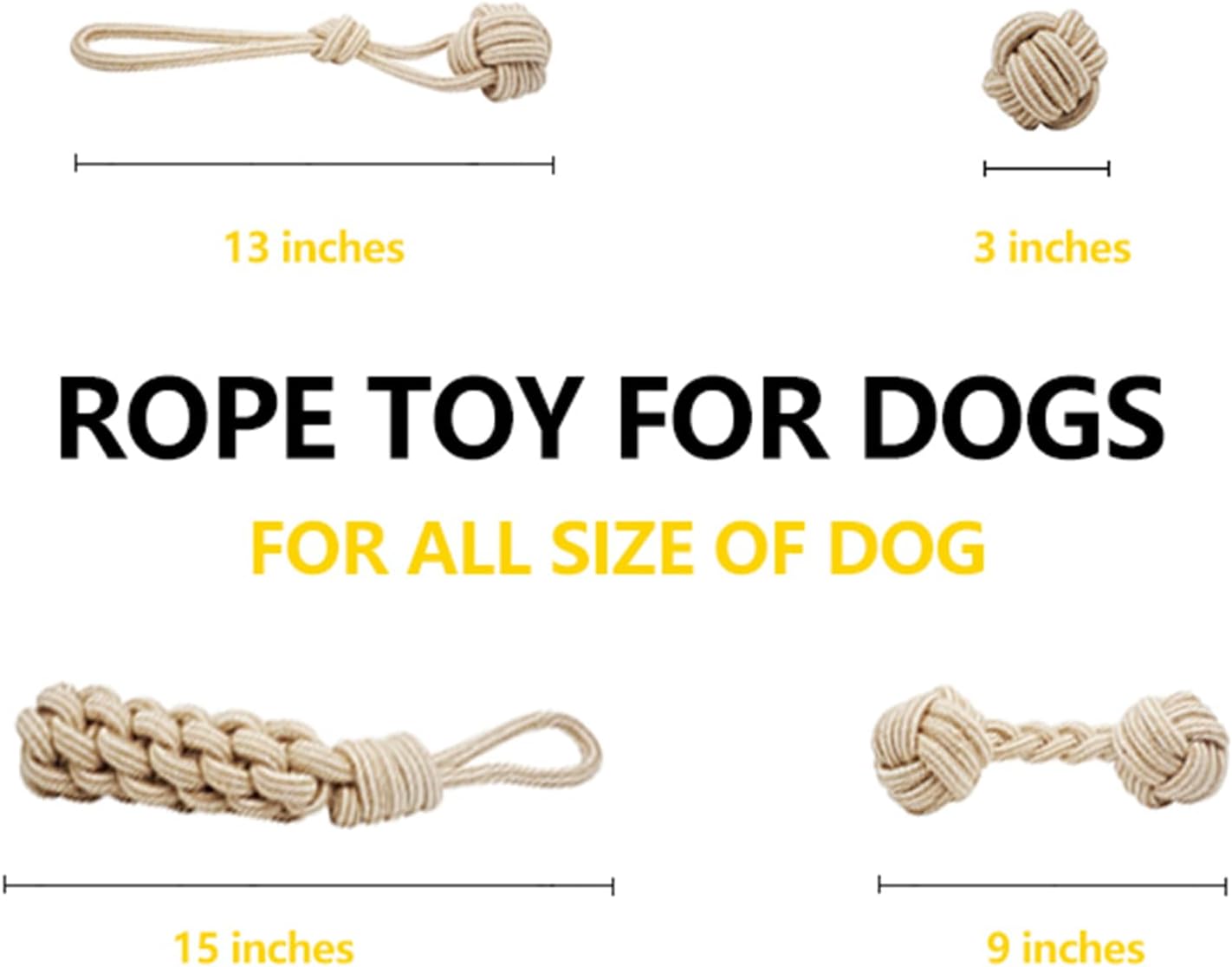 Dog Chew Toys-Puppy Tug Toys-Natural Cotton Rope-Pets Teething Interactive Knots for Small Medium Dog Mutt (Set of 4)