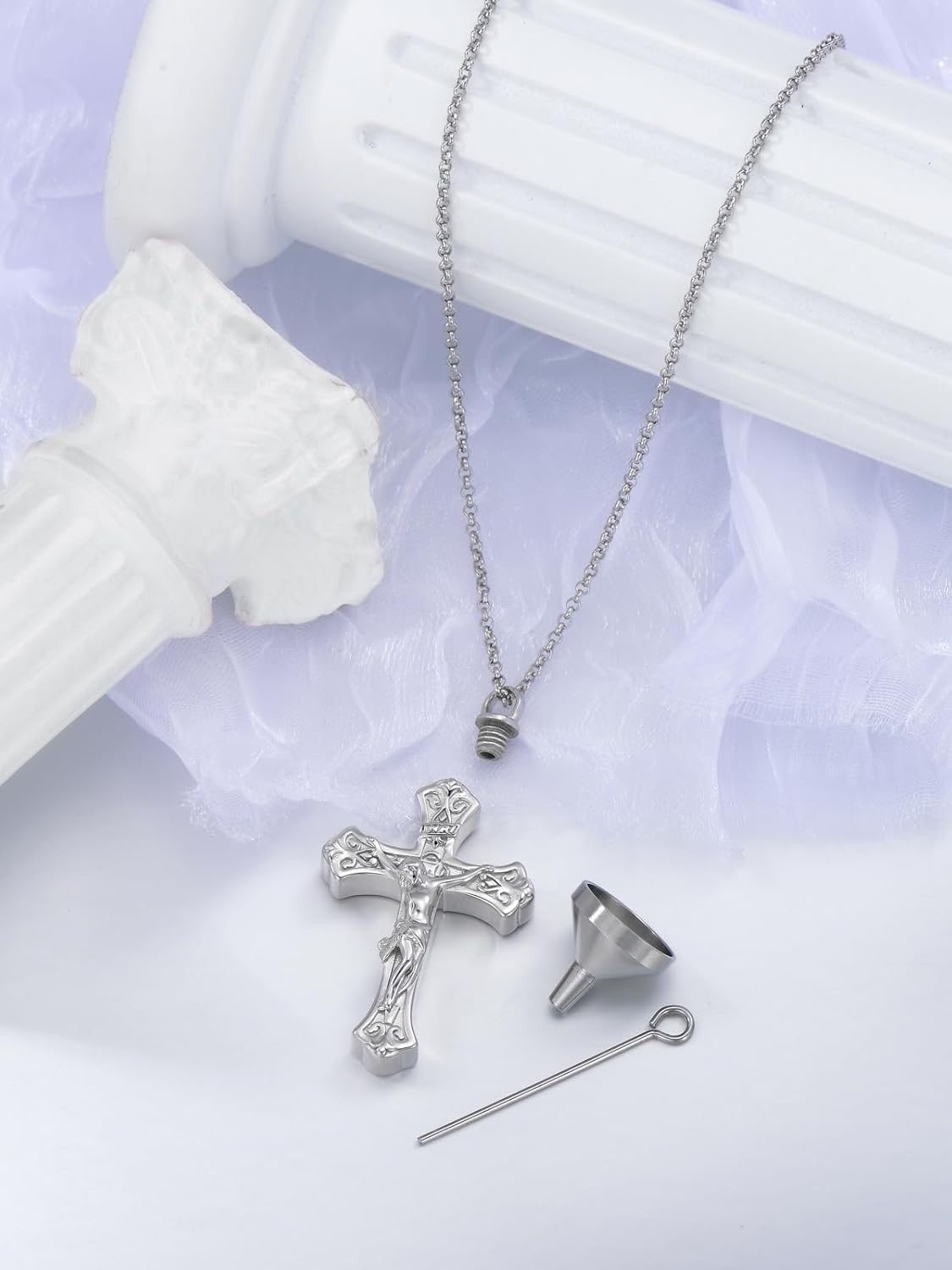 Cross Urn Necklace for Ashes 925 Sterling Silver Cremation Jewelry with Funnel Filler Kit Ashes Necklace for Human Women Girl Pets