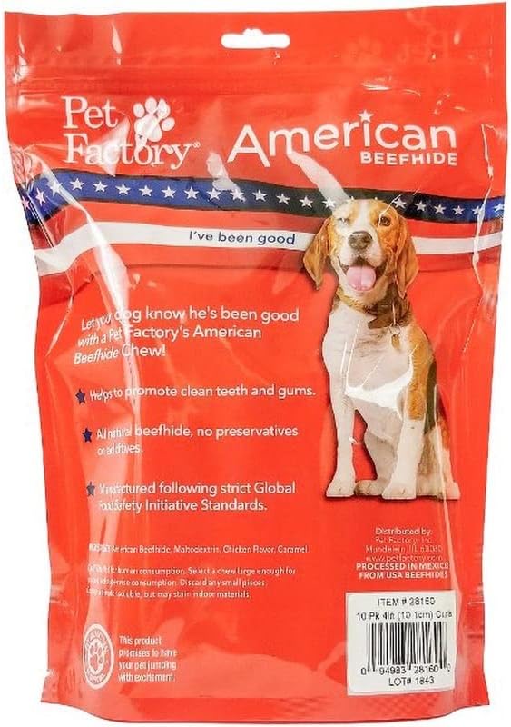 Pet Factory American Beefhide 4" Rolls Dog Chew Treats - Chicken Flavor, 10 Count/1 Pack