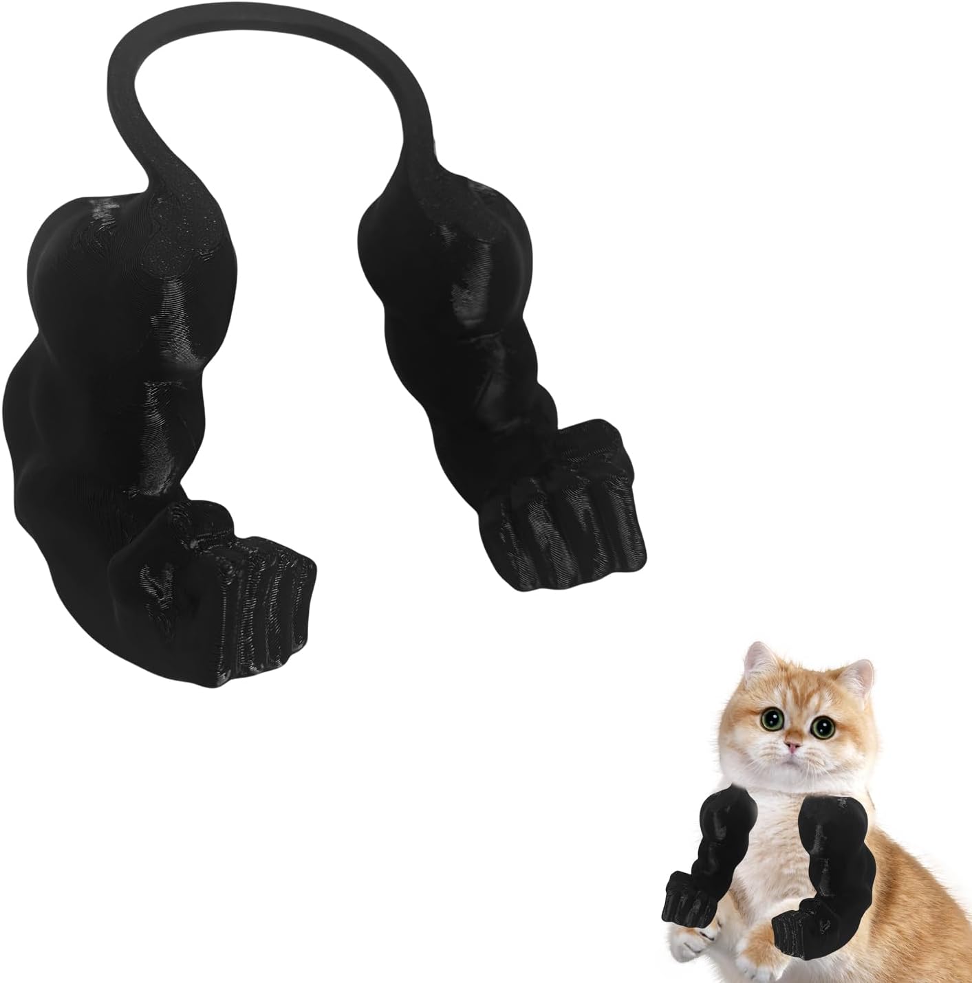 Creative Cat Muscle Arms,3D Printed Cat's Neck Arm with Muscle,Funny Pet Props Hanging Arm for Kitten Birthday Party Supplies,Funny Halloween Costume Prop Adjustable Lightweight Design (Black)