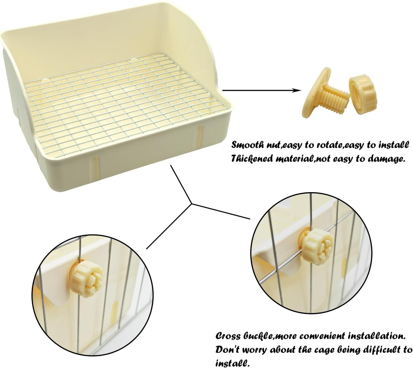 Rabbit Litter Box Toilet,Bunny Plastic Square Cage Toilet with Grate Rabbits Corner Litter Bedding Small Animal Pet Bunny Box Potty Trainer Pet Pan for Guinea Pig,Ferret,Chinchilla(White)