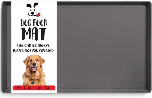 DogBuddy Dog Food Mat – Waterproof Dog Bowl Mat for Food and Water, Silicone Pet Feeding Mats for Floors, Non-Slip Placemat with High Edges for Dogs Bowls, Puppy Essentials (XXL: 32"x24", Shadow)
