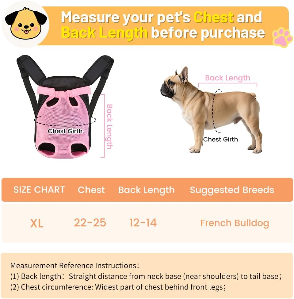 Inspack Dog Backpack Carrier/Cat Carrier, Adjustable Pet Front Carriers Travel Bag for Puppy Medium Dogs, Legs Out, Soft Ventilated Doggie Chest Carry Backpacks for Hiking/Camping, 10-16 lbs, Pink