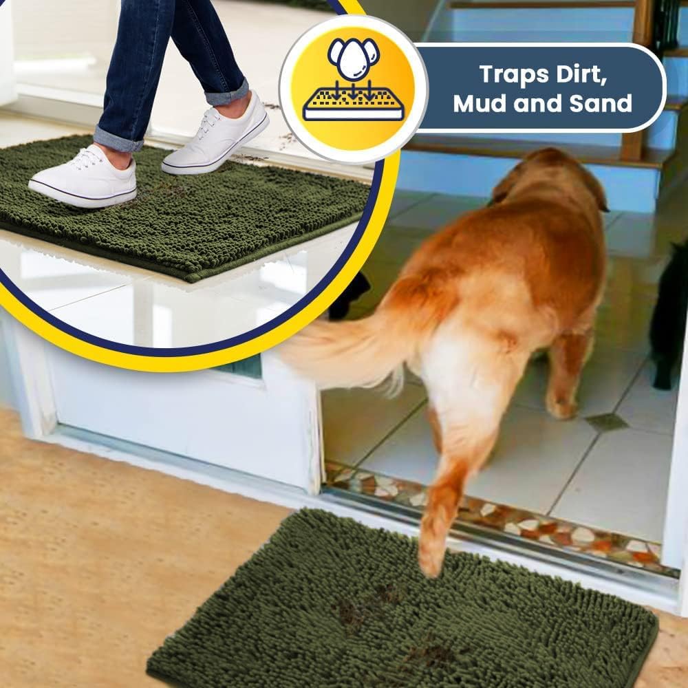 Muddy Mat® Shown on TV – Super Absorbent Door Mat Indoor, Microfiber Quick Dry Chenille Entryway Rug, Non-Slip Front Door Mat, Indoor Mats for Entryway, Machine Washable Pet Rug, Army Green 24"x36"