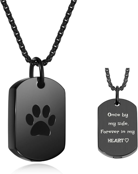 Personalized Master Custom Paw Print Urn Necklace for Ashes Dog Cat Pet Memorial Gift Dog Tag Pendant Keepsake Cremation Jewelry Engraved Name Text