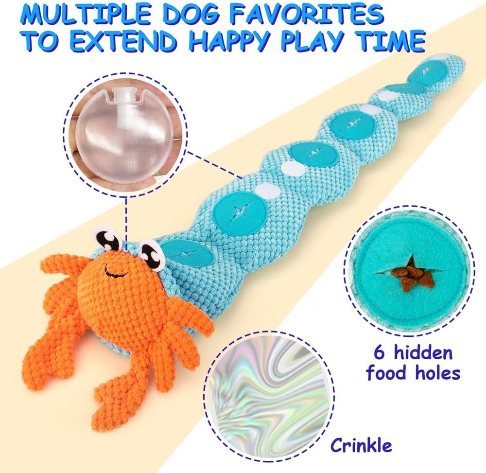 AWOOF Hermit Crab Shape Squeaky Dog Chew Toys - Interactive Snuffle Toys for Small & Medium Dogs, Release Stress & Train Natural Foraging Instincts