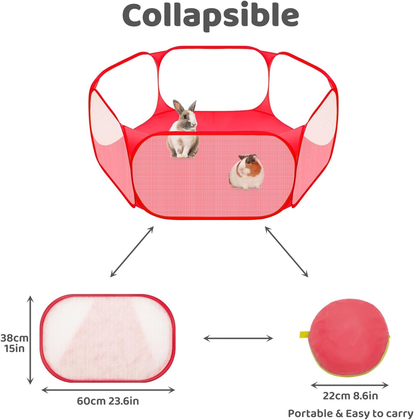 Amakunft Small Animals C&C Cage Tent, Breathable & Transparent Pet Playpen Pop Open Outdoor/Indoor Exercise Fence, Portable Yard Fence for Guinea Pig, Rabbits, Hamster, Chinchillas and Hedgehogs
