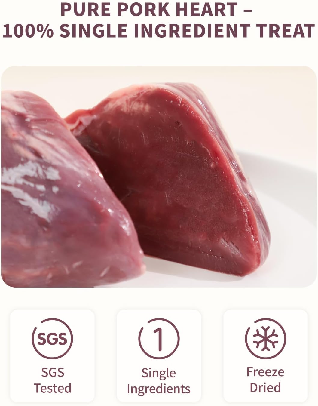 Freeze-Dried Pork Heart Treat for Small Dog & Cat, Natural Single Ingredient Cats Dogs Dry Food, Dehydrated Whole Cut Raw Treats for Heart & Coat Health(2.8 oz)