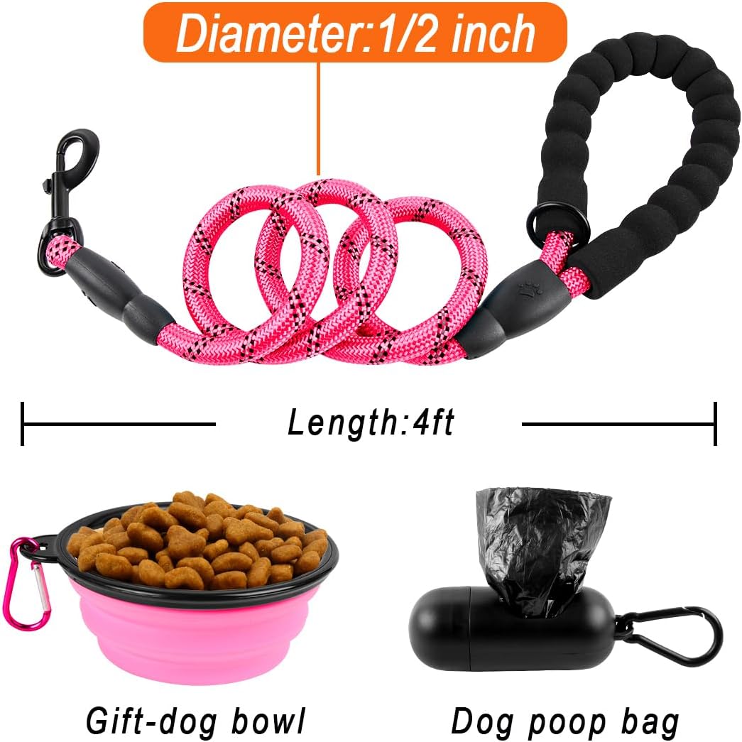 BARKBAY Dog Leashes for Large Dogs Heavy Duty Dog Leash 4/5/6 FT with Comfortable Padded Handle and Highly Reflective Threads for Medium Large Dogs Walking Training Running (4FT-1/2'',Pink)