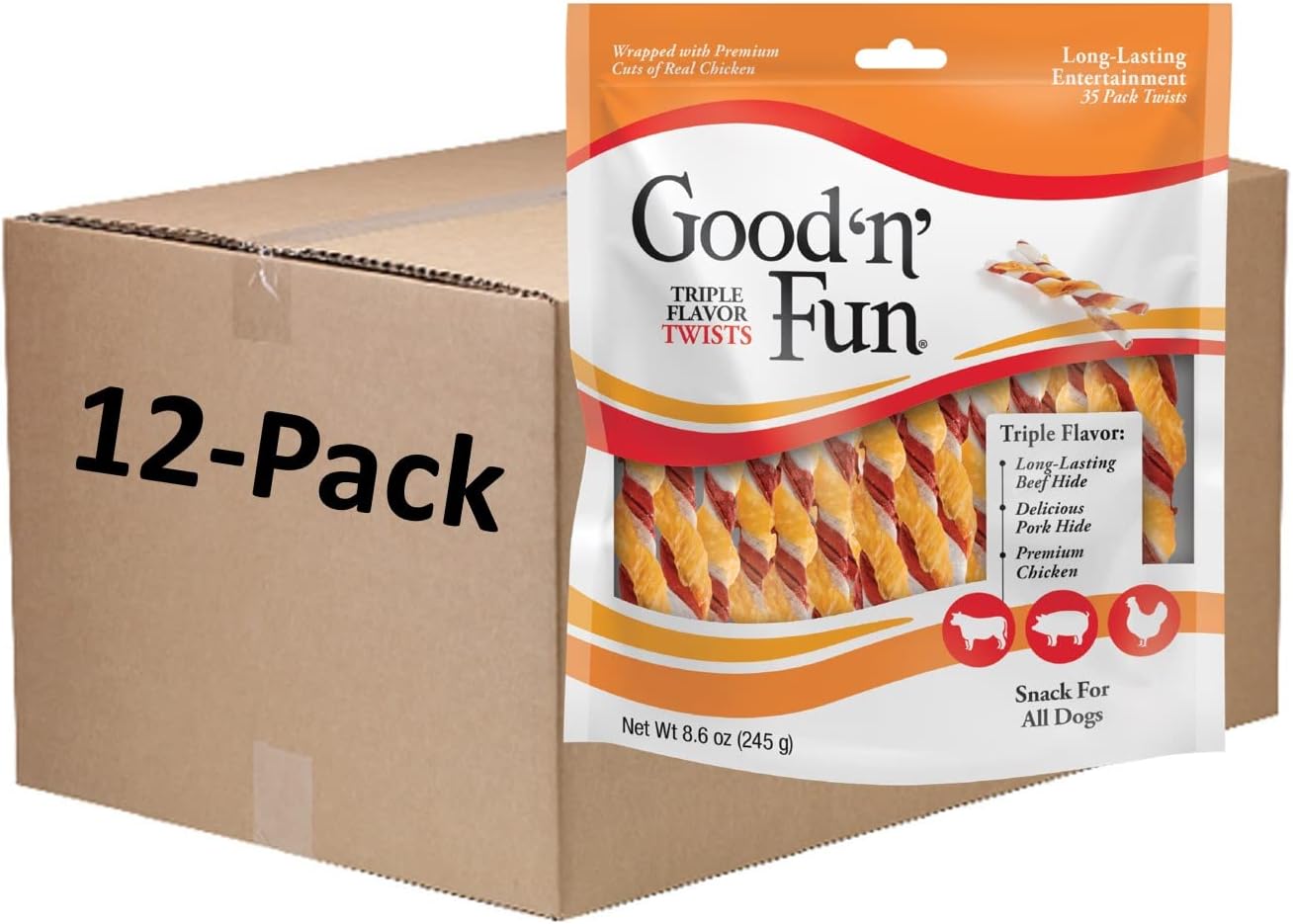Good 'n' Fun Triple Flavor Twists, Treat Your Dog to Premium Cuts of Real Meat with Rawhide
