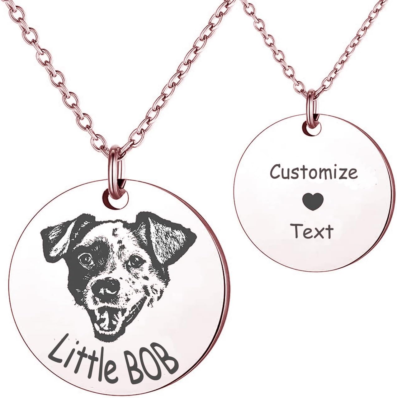 Pet Portrait & Name Necklace - Customized Photo Engraved Memorial Necklace for Cat Dog Animal Lover, Dog Mom - Birthday Gift