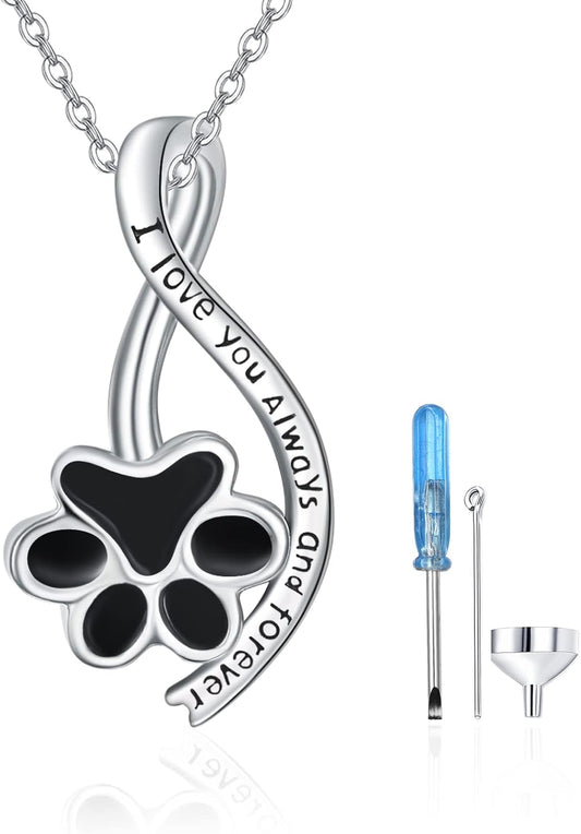 Dreamboat Urn Necklace for Dog Cat Ashes 925 Sterling Silver Pet Cremation Memorial Pendant Paw Print Ash Keepsake Jewelry for Women