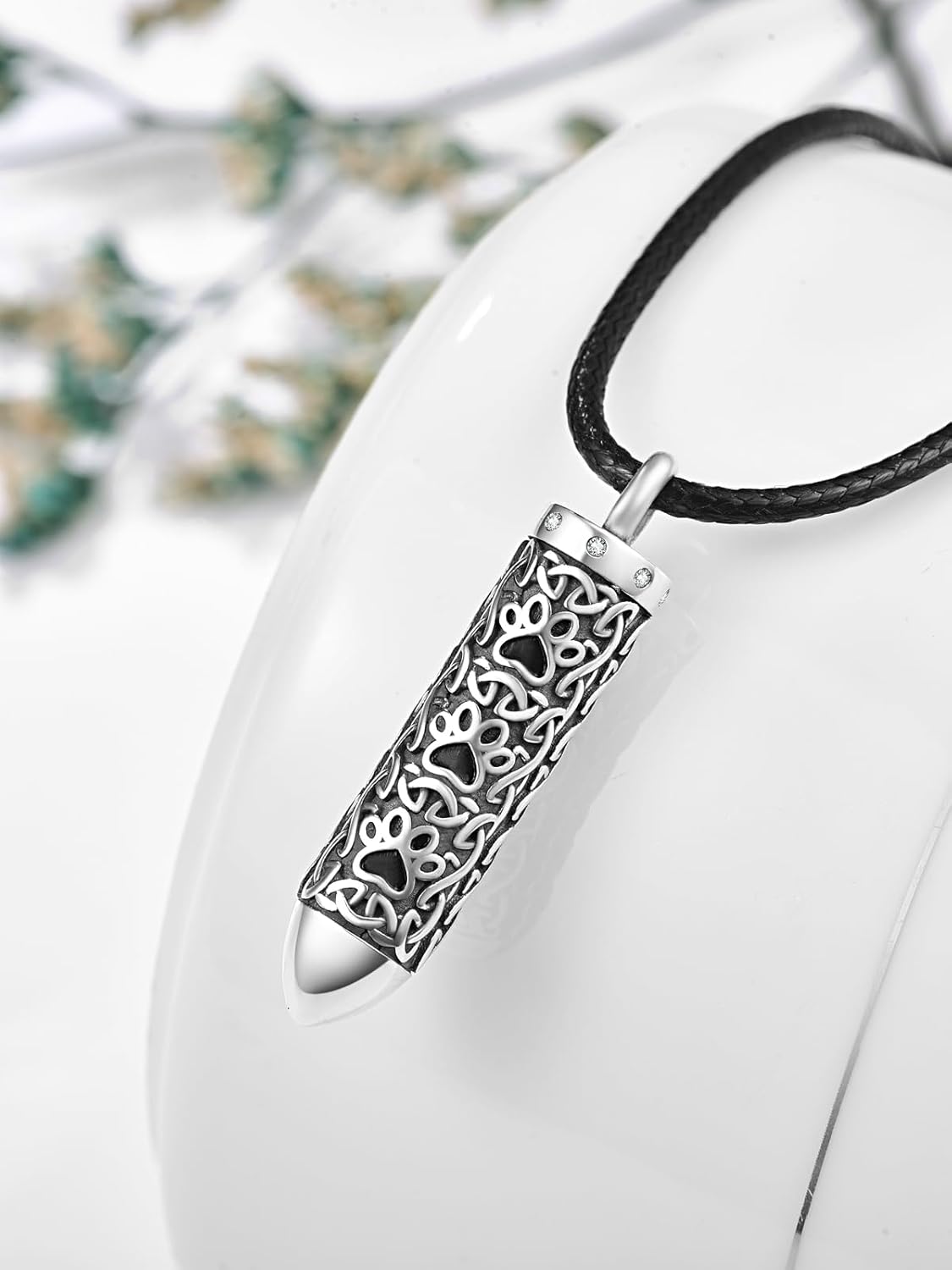 Dreamboat Pet Crematian Urn Necklace for Dog Cat Ashes 925 Sterling Silver Paw Print Keepsake Pendant Jewelry Gifts for Women Men