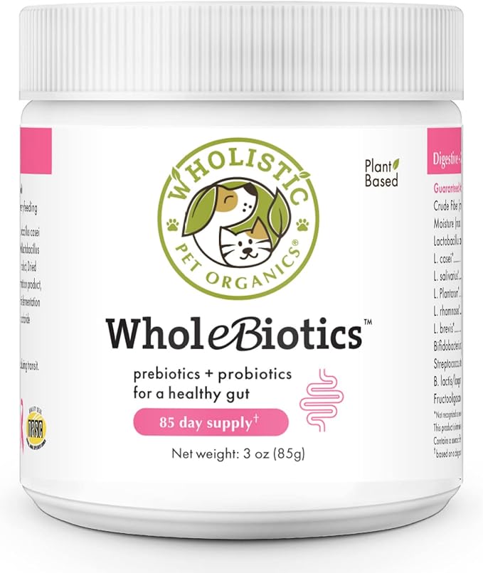 Wholistic Pet Organics WholeBiotics - Daily Dog Probiotics for Digestive Health Support & Immune Boost - 9 Strains - Prebiotics & Probiotics for Dogs & Cats - Gut Health for Dogs - 3 Oz - 85 Scoops