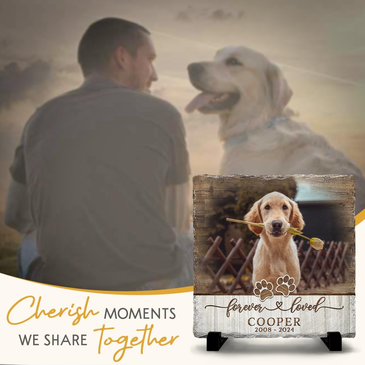 Personalized Pet Memorial Stones for Dogs - Bereavement Stepping Stone Gifts for Loss of Pet - Custom Square Headstone - Forever Loved Dog Grave Marker