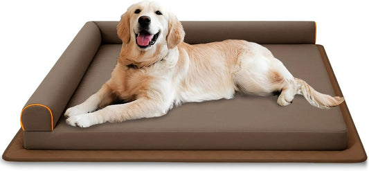 Dog Beds Medium Size Dog Waterproof Washable Pet Bed Memory Foam Orthopedic Chew Proof Dog Couch with Anti-Slip Mat (Brown)