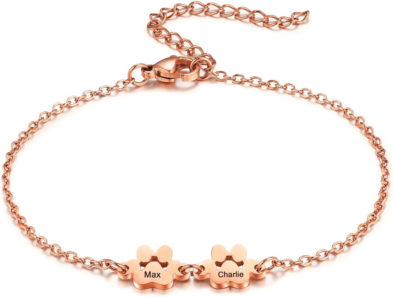 MeMeDIY Personalized Paw Print Bracelet for Women Engraved 1-5 Names Dog Cat Pet Paw Bracelet Adjustable Chain Dog Jewelry Memorial Gifts for Pet Lovers