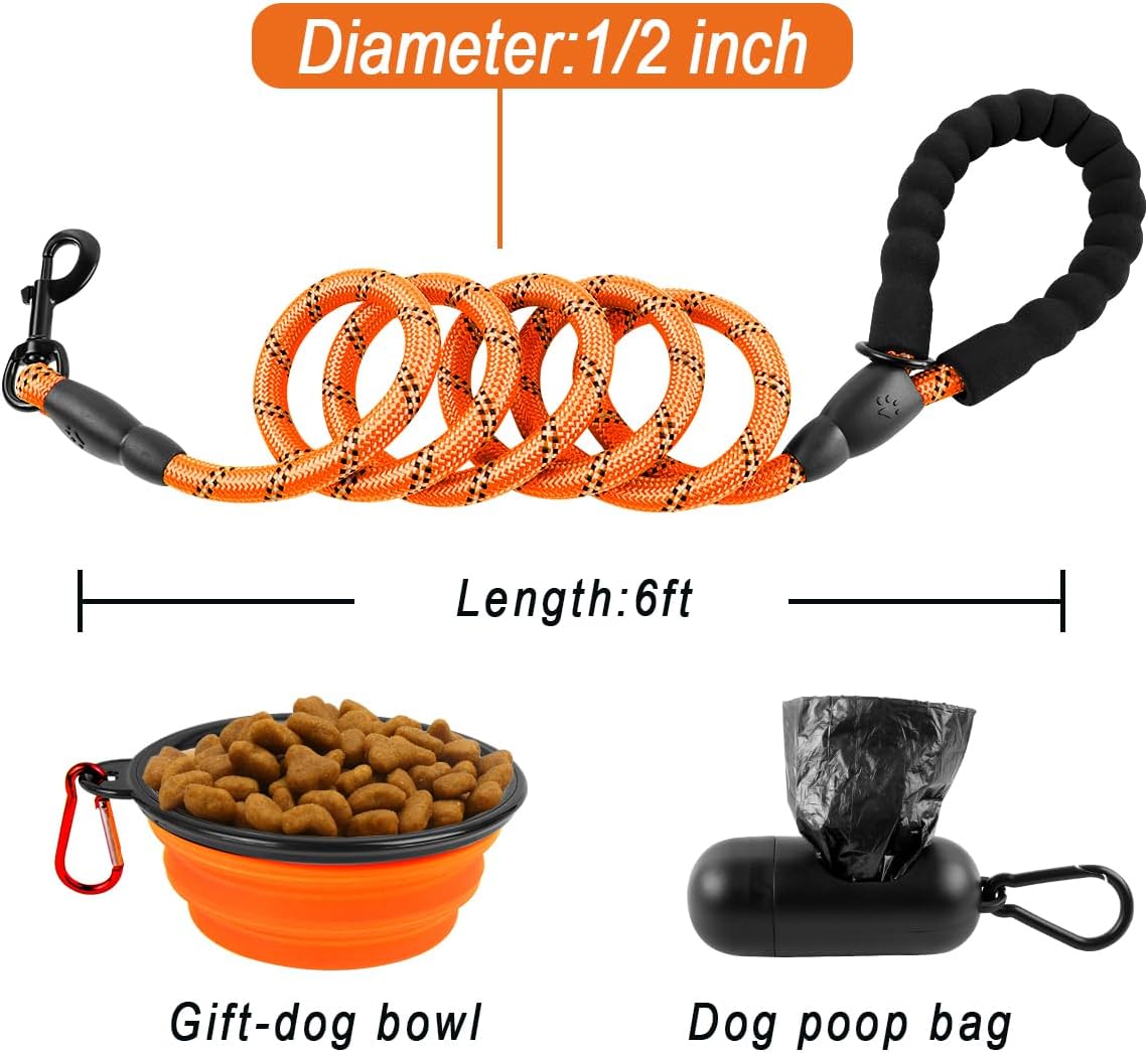 BARKBAY Dog Leashes for Large Dogs Heavy Duty Dog Leash 4/5/6 FT with Comfortable Padded Handle and Highly Reflective Threads for Medium Large Dogs Walking Training Running (6FT-1/2'',Orange)