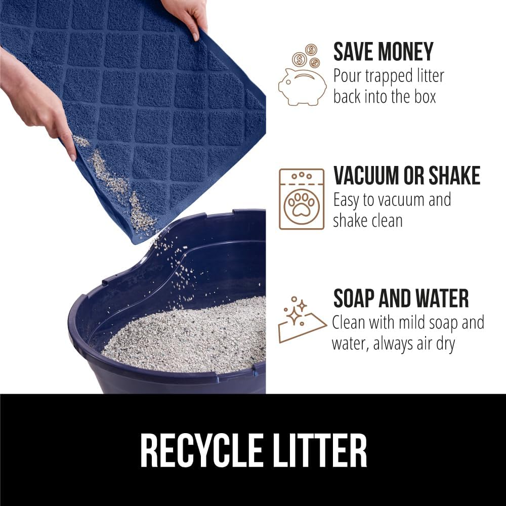 GORILLA GRIP Cat Litter Box Mat, 35x23, Water Resistant, US Designed Kitty Litter Trapping Mats, Easy to Clean, Scatter Control, Less Mess and Clean Floors, Kitten Supplies for Indoor Cats, Navy Blue