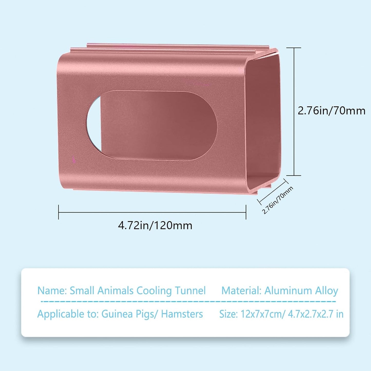 Hamsters Cooling Tunnel, Hamsters Instant Cooling Metal House, Aluminum Hanging Hideout Toys for Small Animals Dwarf Hamster Syrian Hamster Leopard Gecko (Pink, 4.7x2.7x2.7 in)
