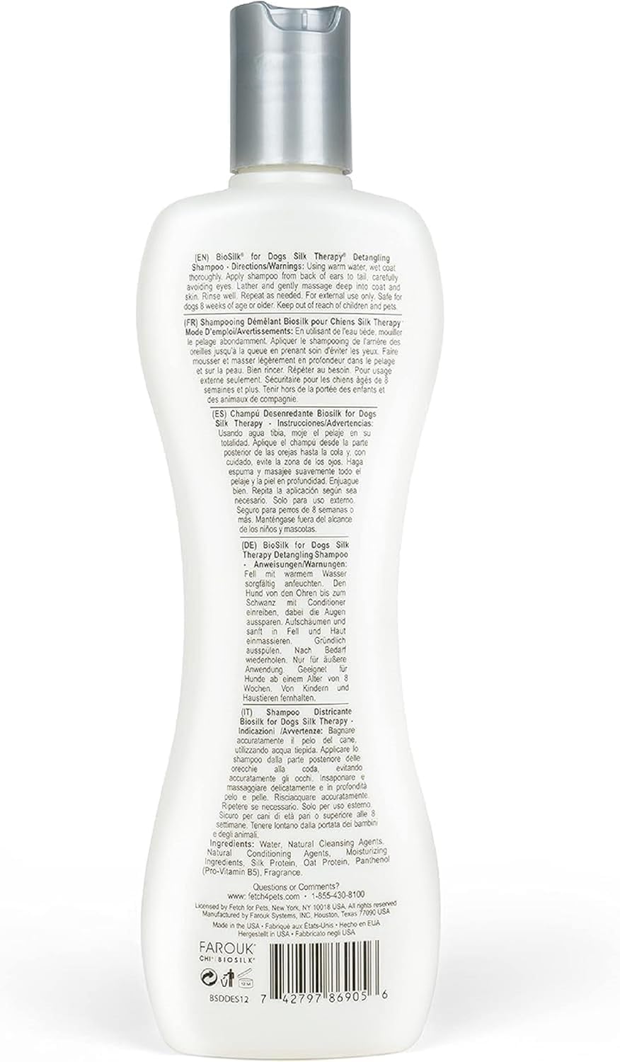 BioSilk for Dogs Silk Therapy Detangling Dog Shampoo | Sulfate Free and Paraben Free Shampoo | Matted Hair Dog Detangler Shampoo for All Adult Dogs, 12 Fl Oz - 2 Pack