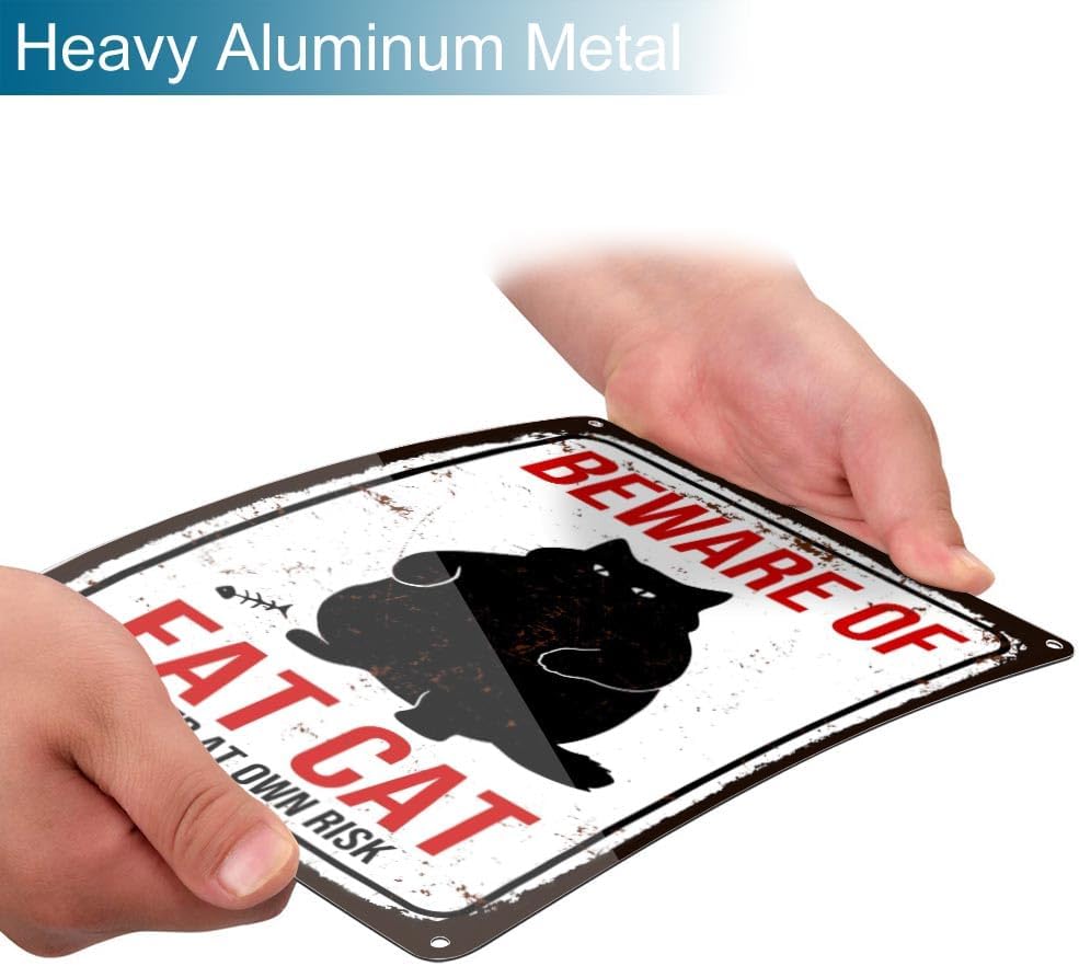 Funny Vintage Cat Metal Sign Beware of Cat Aluminum Sign Animal Decor 8 x 12 inch