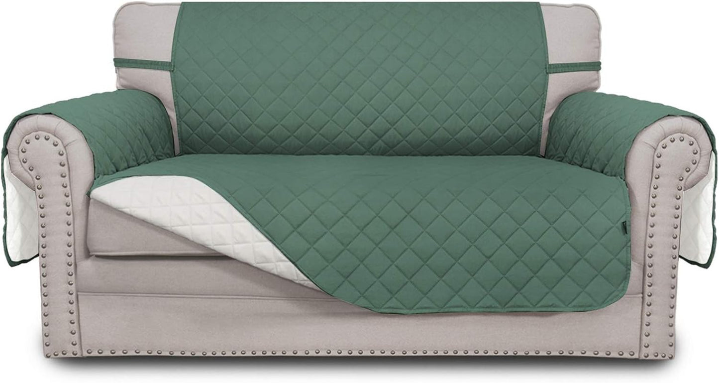 Easy-Going Reversible Loveseat Couch Cover for 2 Cushion Couch Sofa Cover for Dogs Water Resistant Furniture Protector with Foam Sticks Elastic Straps for Pet (Loveseat, Cyan/Ivory)