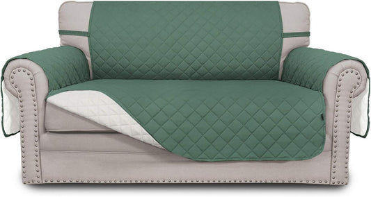 Easy-Going Reversible Loveseat Couch Cover for 2 Cushion Couch Sofa Cover for Dogs Water Resistant Furniture Protector with Foam Sticks Elastic Straps for Pet (Loveseat, Cyan/Ivory)