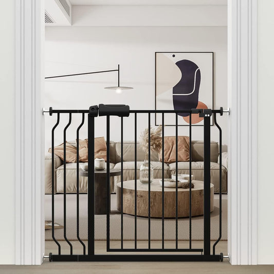 WAOWAO Baby Gate 33.86-38.58" Extra Wide Pressure Mounted Walk Through Swing Auto Close Safety Black Metal Toddler Kids Child Dog Pet Puppy for Stairs,Doorways,Kitchen