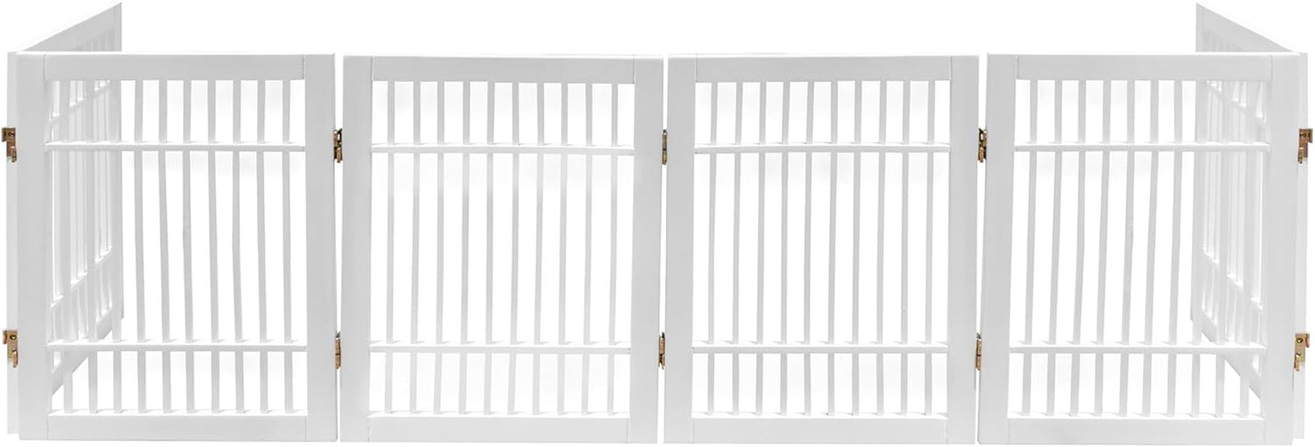 Pet Dog Gate Strong and Durable Freestanding Folding Acacia Hardwood Portable Wooden Fence Indoors or Outdoors by Urnporium (White Pet Gate, 6 Panel 24" Tall)