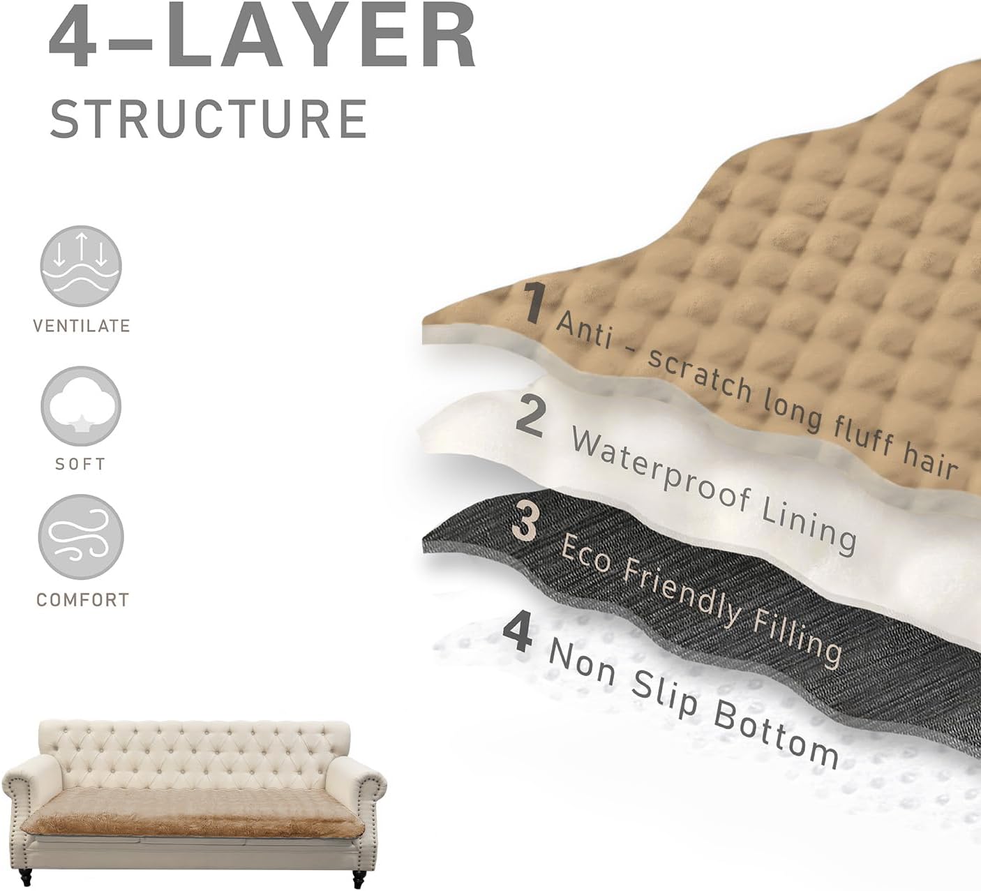 Dogs/Cats Bed Mats, Dog Pad Washable Removable Couch Cover with Anti-Slip Back, Plush Long Fur Mat, Perfect for Small, Medium and Large Dogs.(Light Brown-Bubble, 30"x90")