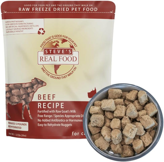 Steve's Real Food Freeze-Dried Raw Nuggets - Beef Recipe - Raw Pet Food for Dogs and Cats - 20 oz