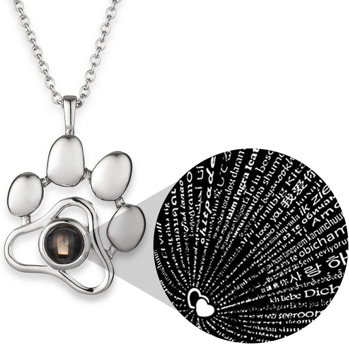 OPALSTOCK Personalized Pet Photo Necklace, Custom Photo Charm Projection Necklace Dog Cat Paw Pendant Pet Memorial Jewelry