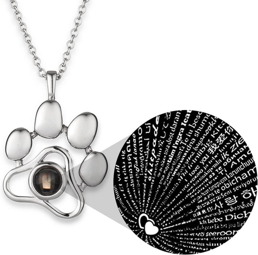 OPALSTOCK Personalized Pet Photo Necklace, Custom Photo Charm Projection Necklace Dog Cat Paw Pendant Pet Memorial Jewelry