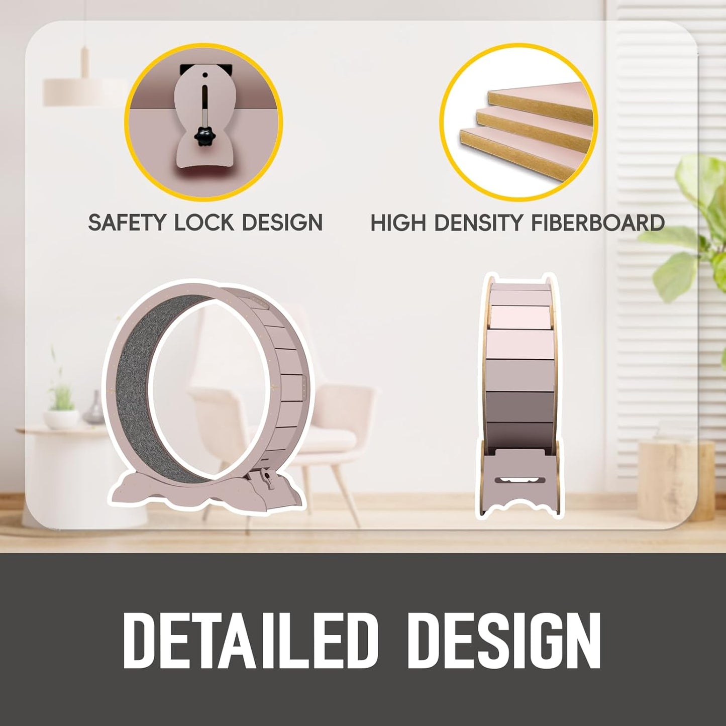 Cat Exercise Wheel 45 Inch Cat Treadmill for Indoor Cats, Running Wheel with Detachable Carpeted Runway, Cats Running Wheel Carpet Suitable for Most Pets Weight Loss and Health (Pink, XL)