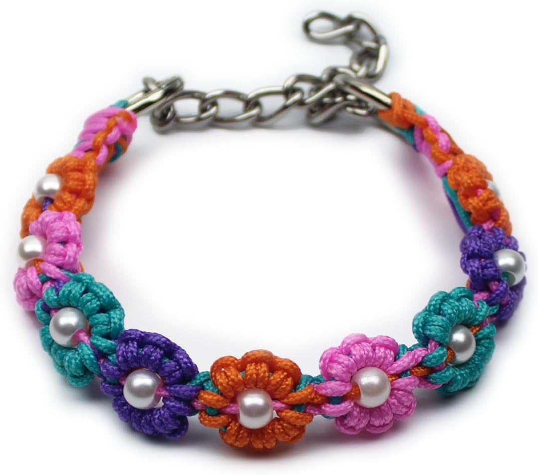 Cute Handmade Paracord Dog Collar – Unique Hand-Braided Colorful Flower Design Pet Accessory for Small and Medium Dogs Cats Size S
