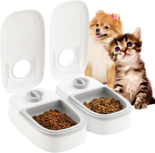 Automatic Pet Feeder - 2 Meal Pet Feeder with 48H Timer - Cat Food Dispenser for Wet and Dry Food - for Cats and Small Dogs