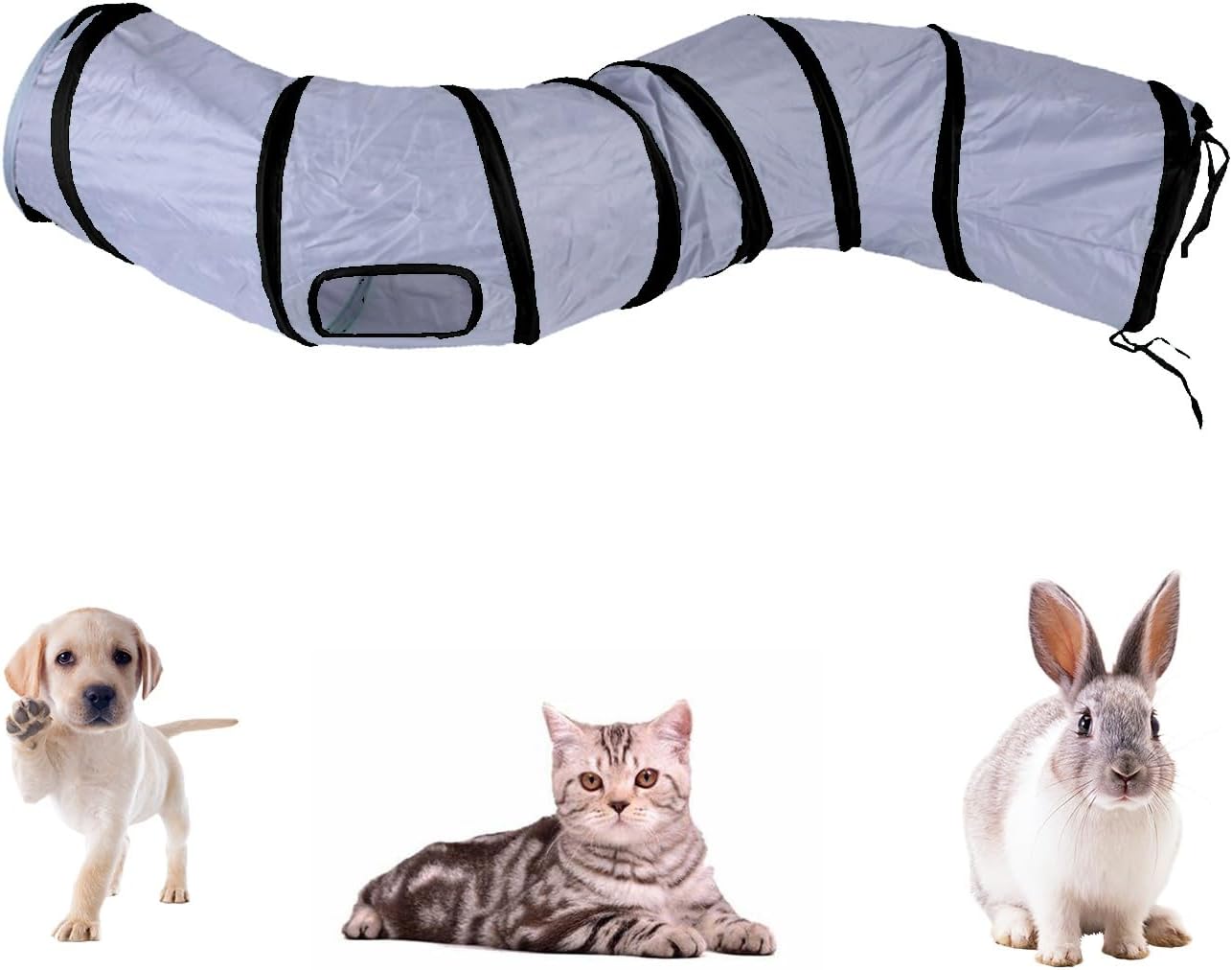 iCAGY Cat Tunnel for Indoor Cats, Rabbit Tunnel Toys, Pet Toys Play Tunnels for Cats Kittens Rabbits Puppies Crinkle Pop Up Dark Grey 47" Shape S