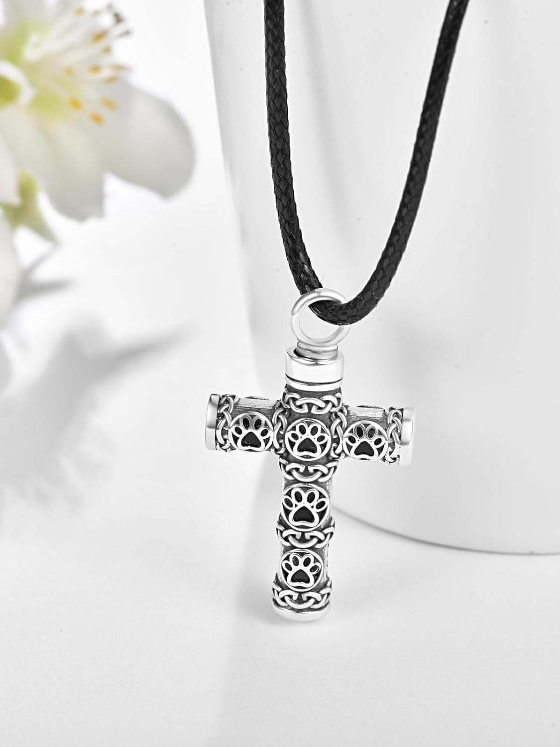 Dreamboat Pet Crematian Urn Necklace for Dog Cat Ashes 925 Sterling Silver Paw Print Keepsake Pendant Jewelry Gifts for Women Men