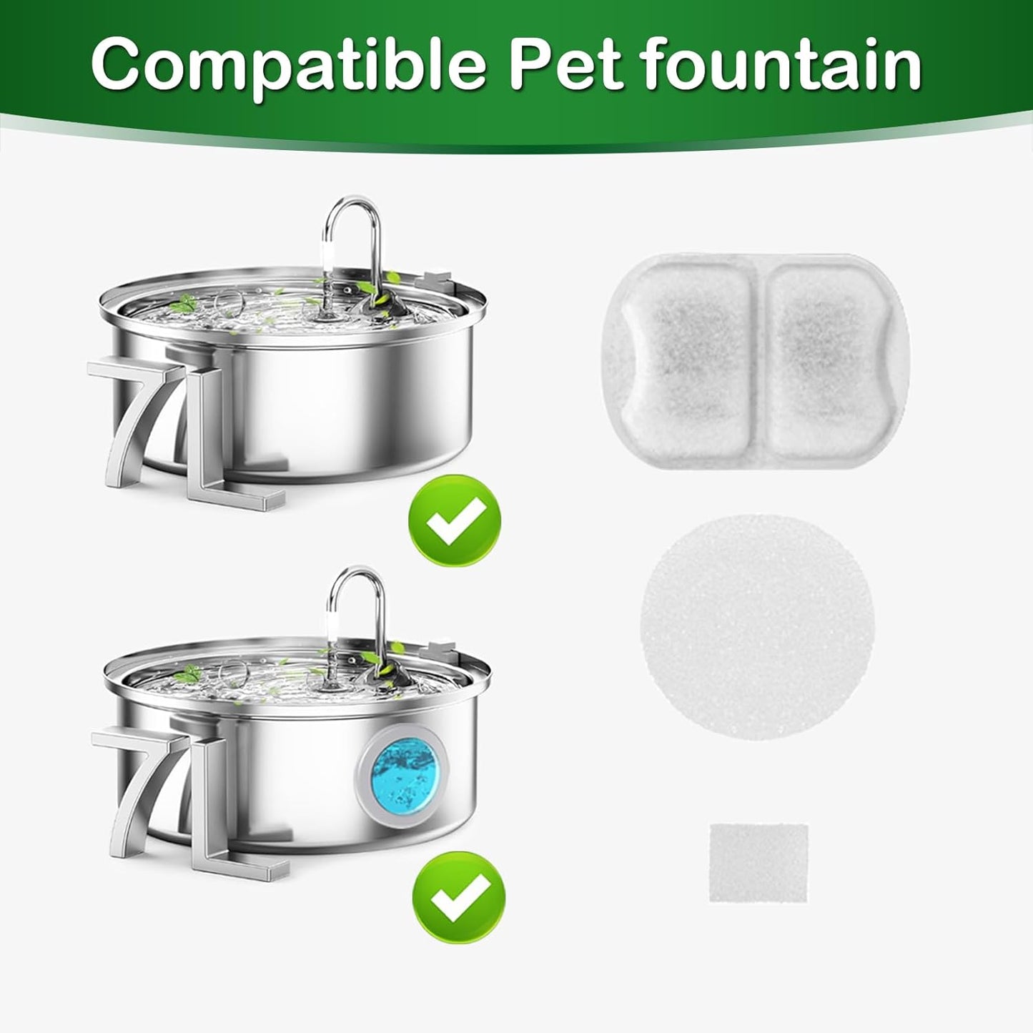 Dog Water Fountain Filter,Compatible with Large 7L/230oz/1.8G Stainless Steel Pet Water Fountain,Multi-Filtration 16 Set Dog Fountain Filter Replacement.