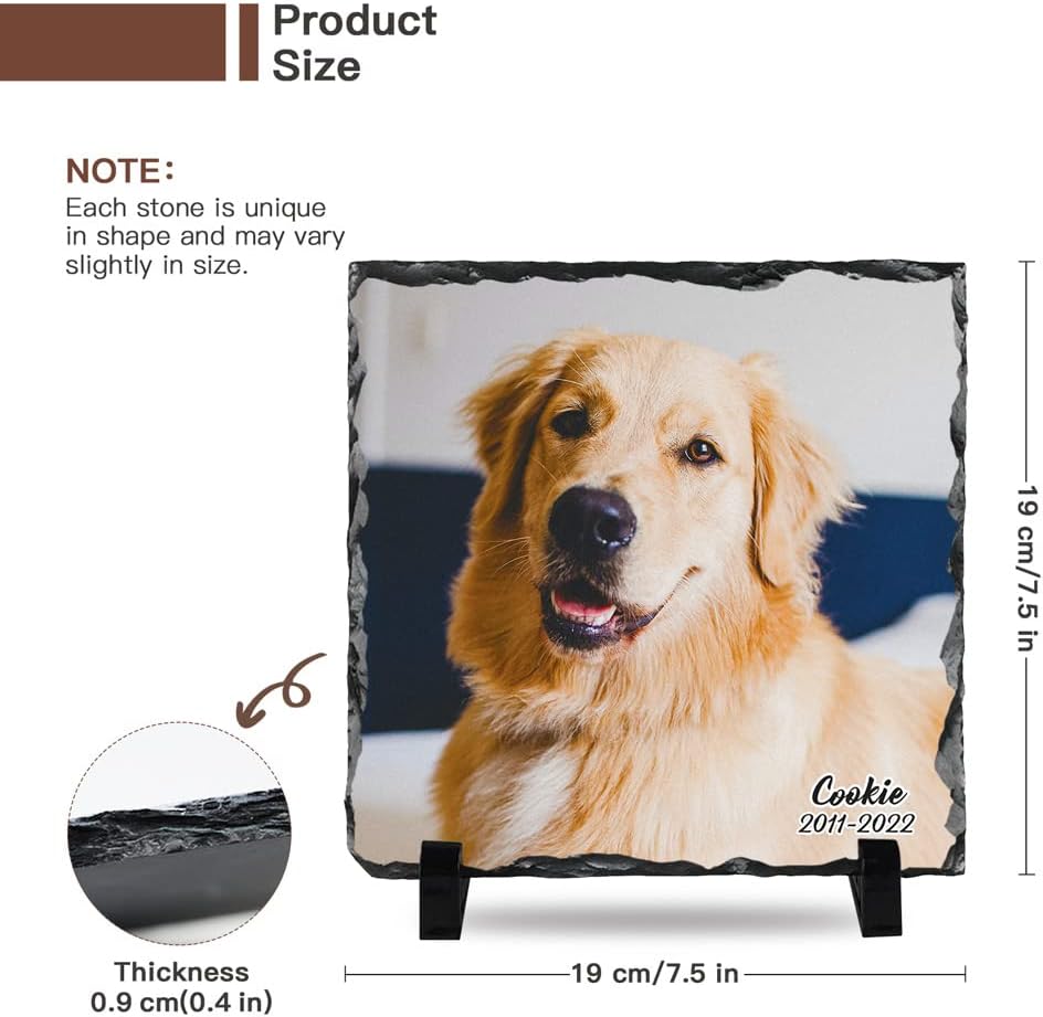 Bemaystar Personalized Rock Slate Photo Frame- Dog Photo Slate Stone Plaque, Customized Gifts for Pet Lovers, Personalized Square Shaped Picture Frame 7.9x7.9